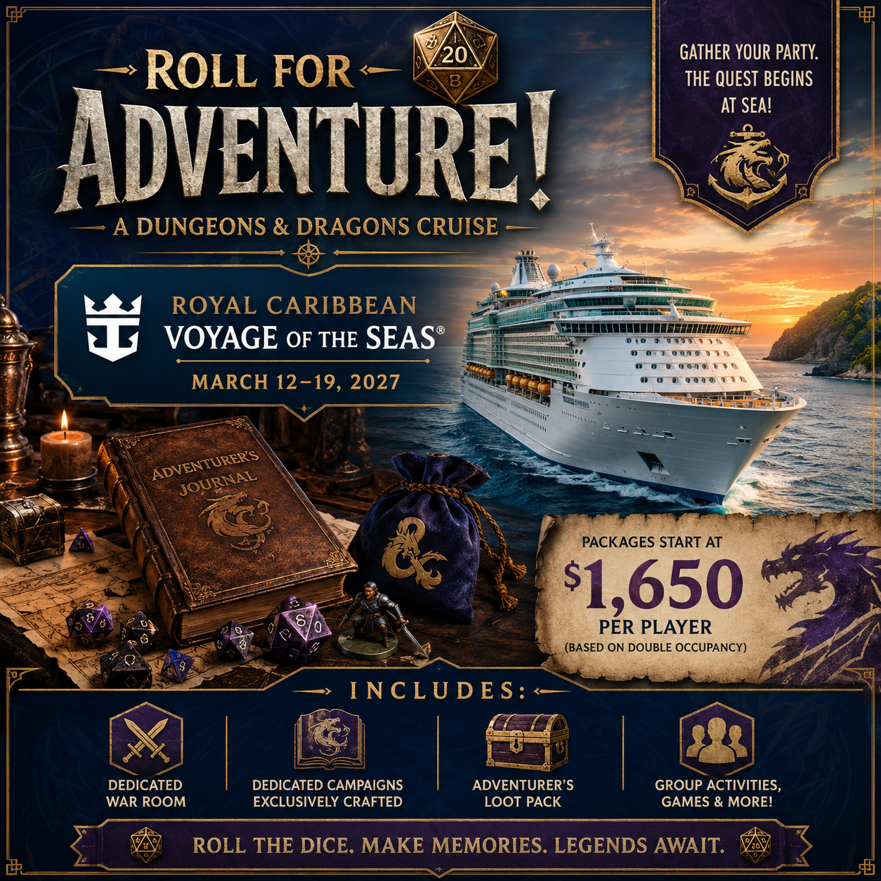 Roll for Adventure Dungeons and Dragons cruise aboard Voyager of the Seas, March 12–19, 2027
