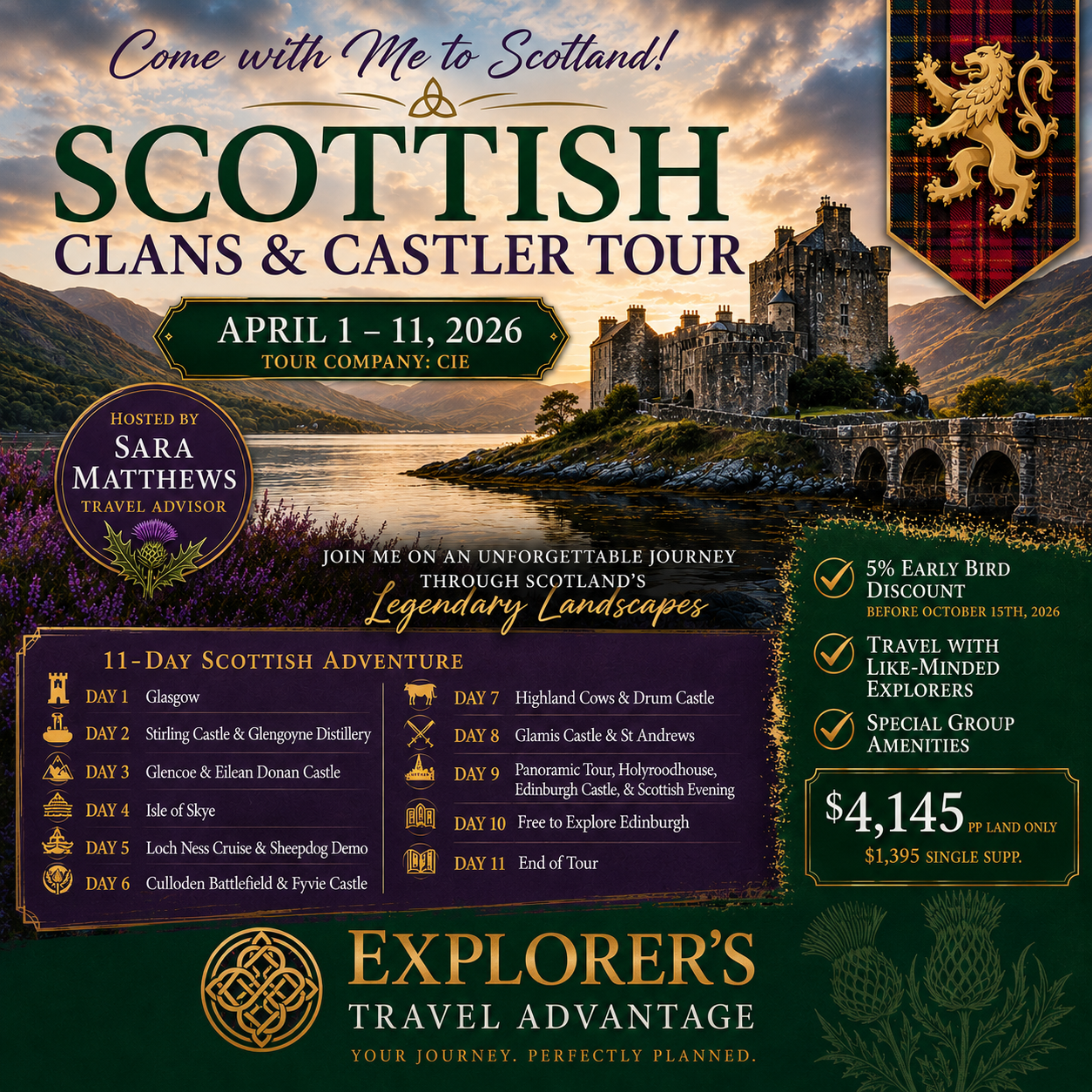 Scottish Clans and Castles tour, April 1–11, 2026